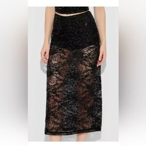 🆕 Wild Fable Black Lace Women's Mid-Rise Sequin Lace Midi Skirt Var Sizes | NWT